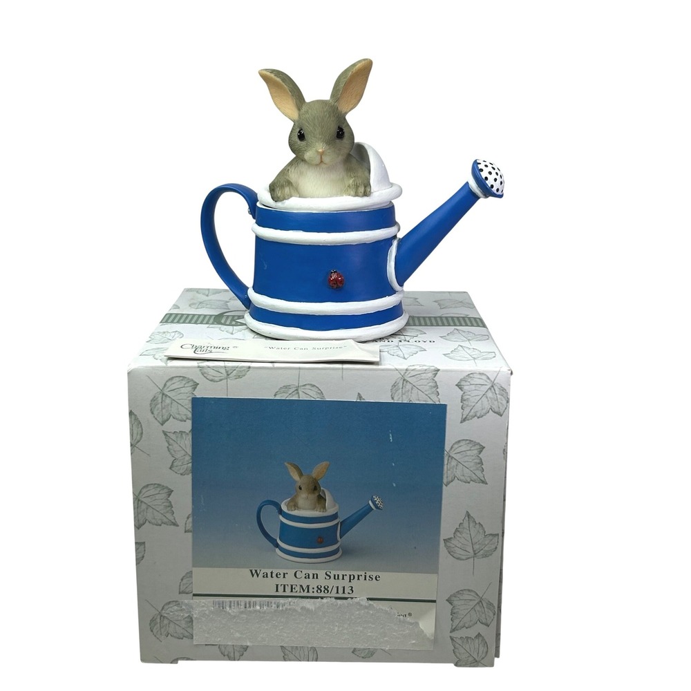 Charming Tails Fitz and Floyd Water Can Surprise‎ Bunny Figurine 88/113 Blue Box